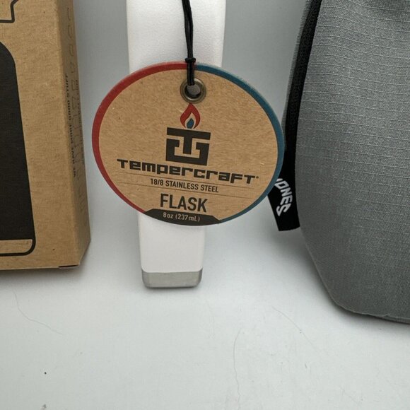 Tempercraft 8oz Stainless Flask w/ D3RBY Bag White Color G1 - Picture 2 of 4
